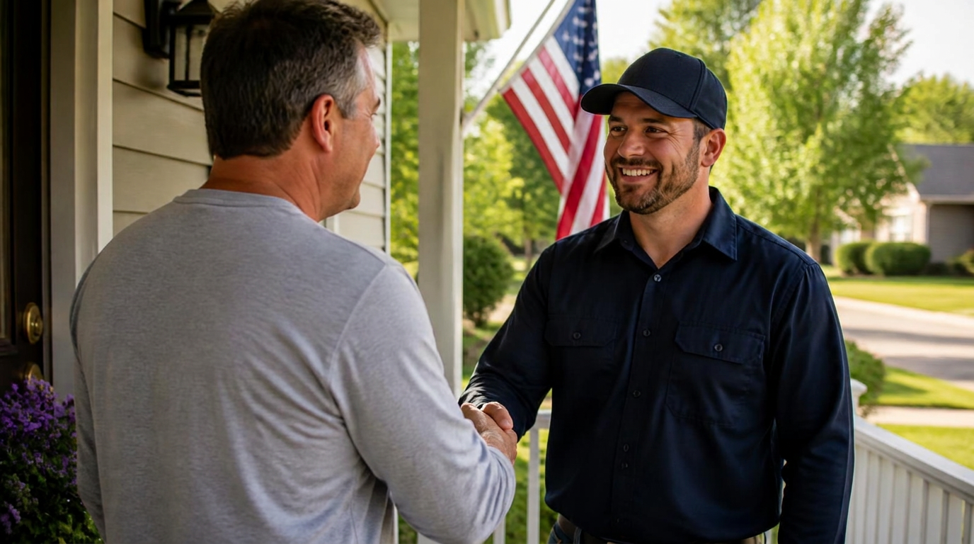 A Wichita homeowner shaking hands with a trusted Christian local service business owner
