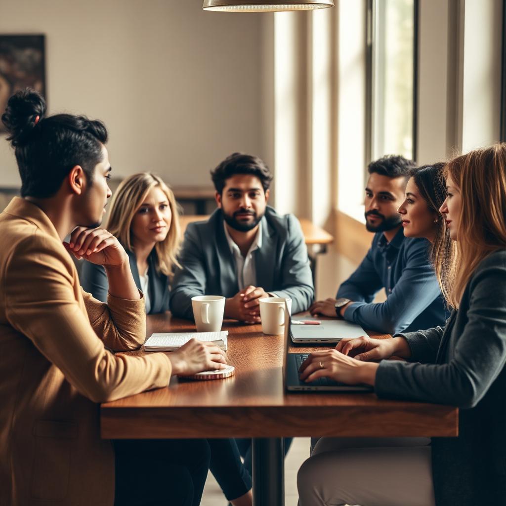 A small group of Wichita small business owners in a focused conversation around a table.