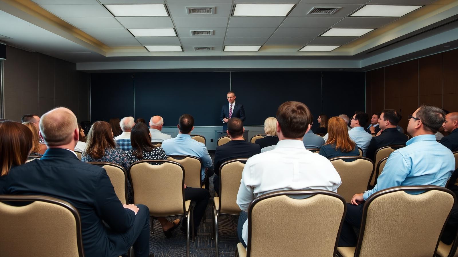 Business professionals seated in a Wichita conference room during a monthly networking meeting